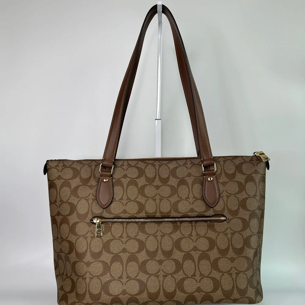 Coach Gallery Tote Brown Signature Canvas Leather Bag Excellent